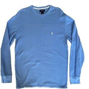 Polo Ralph Lauren Shirt Size XL Blue Waffle Knit Thermal Long Sleeve Layer